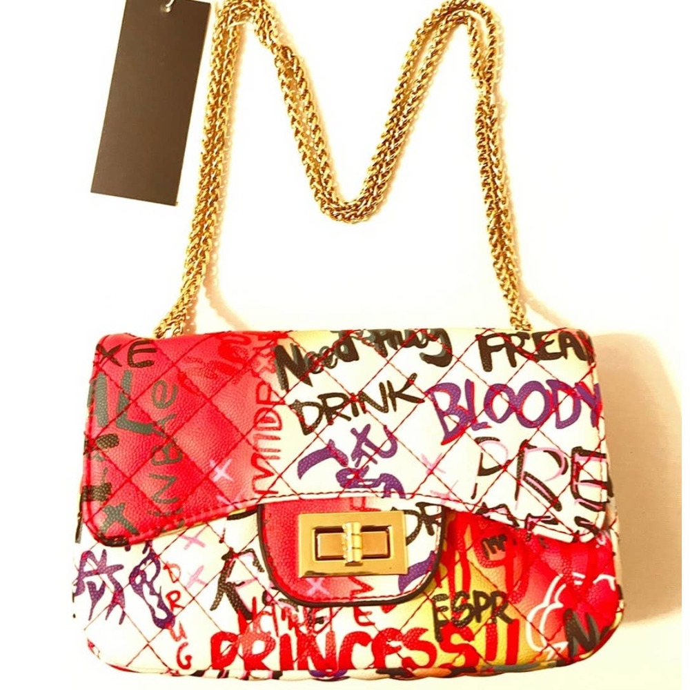 Quilted Graffiti Bag Gold Hardware